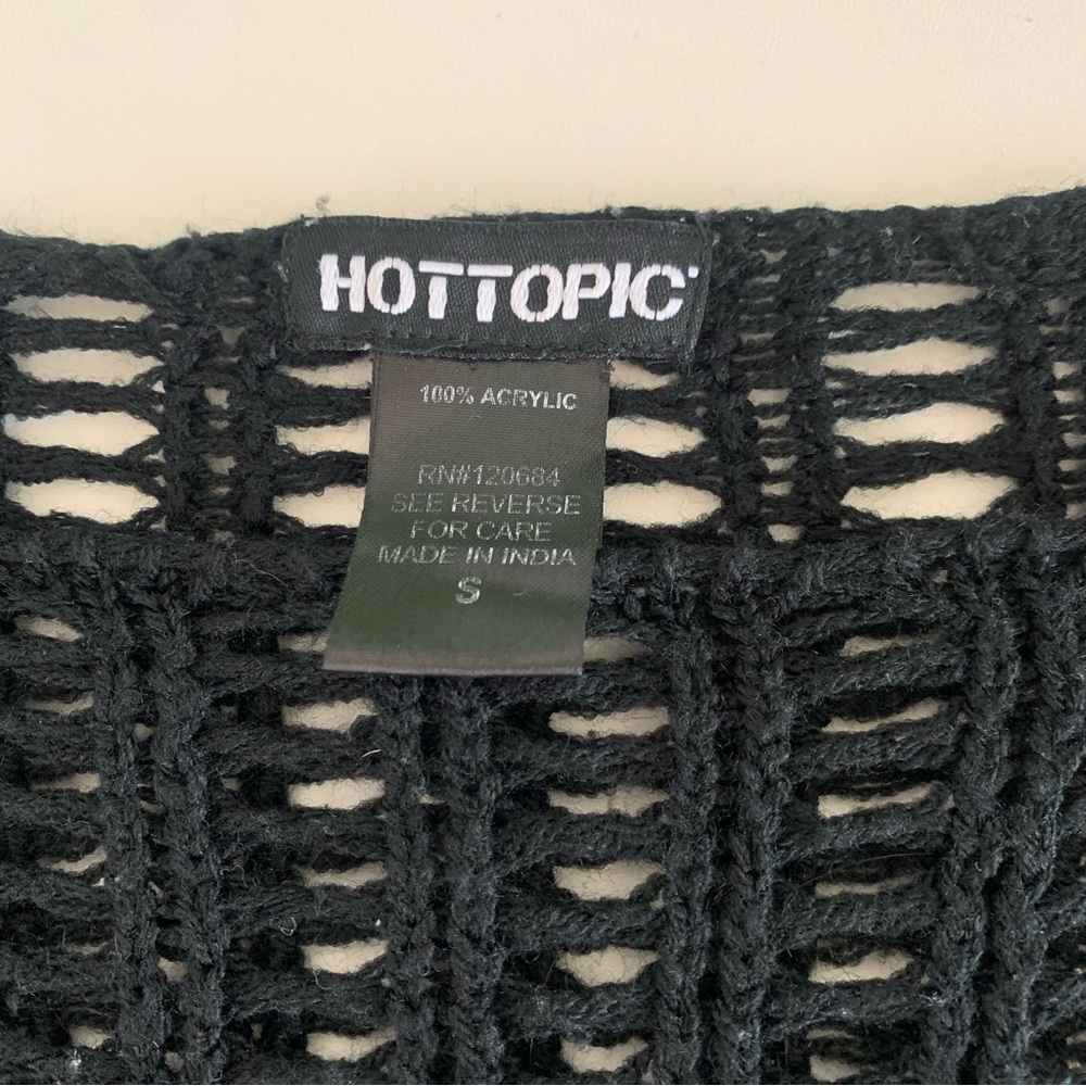 Hot Topic Black Open Knit Cropped Sweater Medium Long Sleeve Grunge Aesthetic - Picture 9 of 12